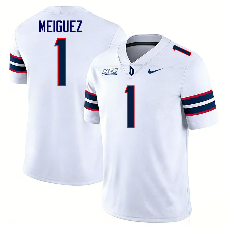Duquesne Dukes #1 Tyson Meiguez College Football Jerseys,Uniforms Stitched-White